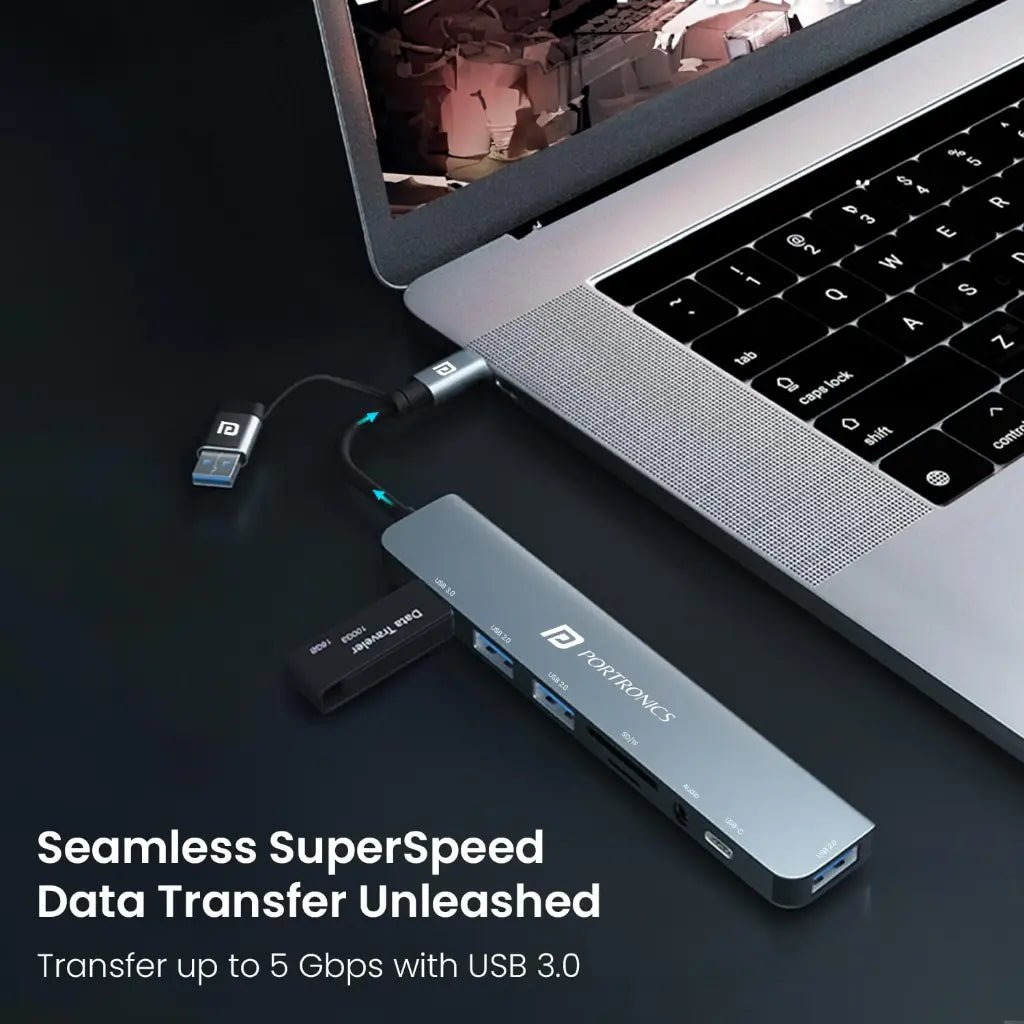 Portronics Mport 8 Plus (POR 3044) 8-in-1 Dual USB Hub with USB 3.0 Connectivity