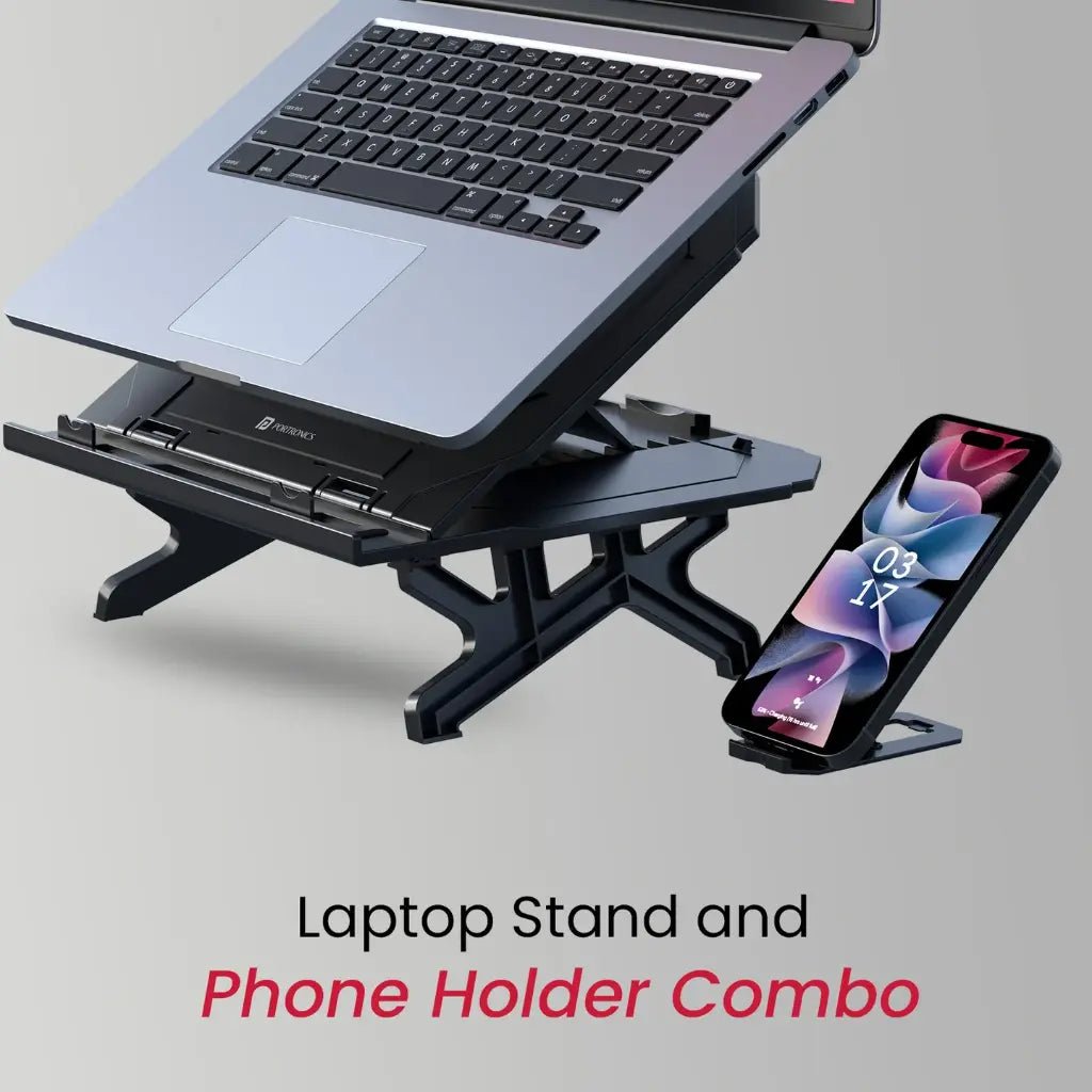 Portronics My Buddy Hexa 33 Laptop Stand with 10 Adjustable Heights and Integrated Phone Holder