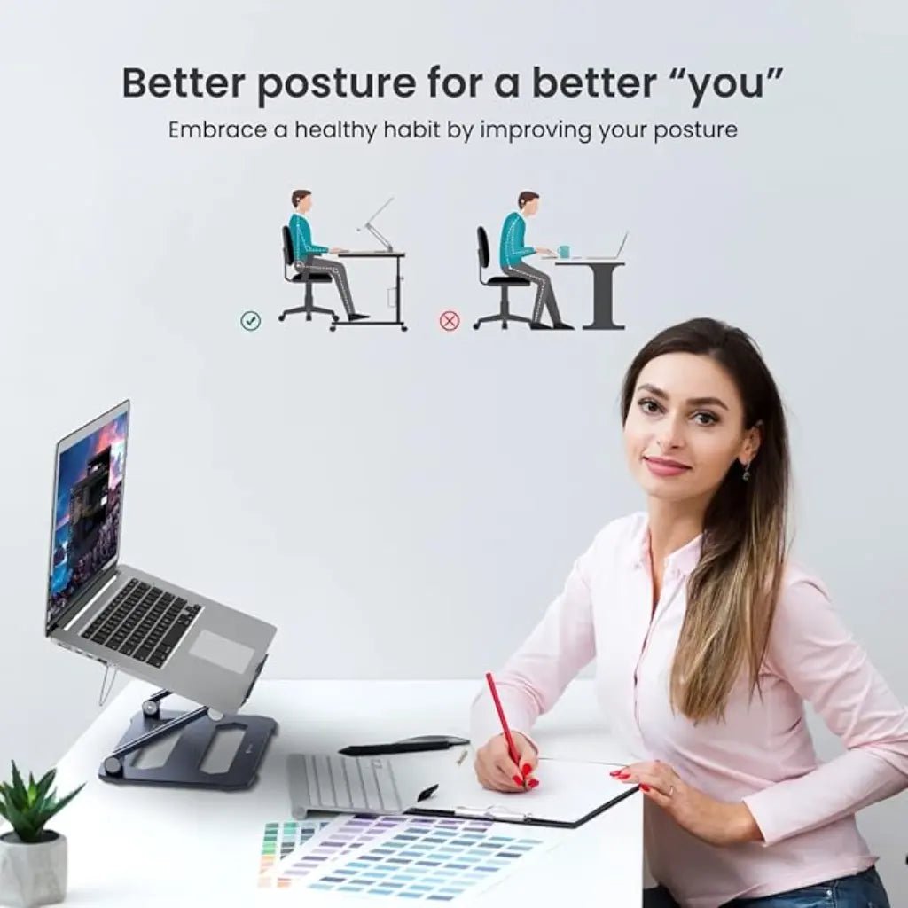 Portronics My Buddy K10 Adjustable Laptop Stand with Integrated Cooling Fan and Ergonomic Design