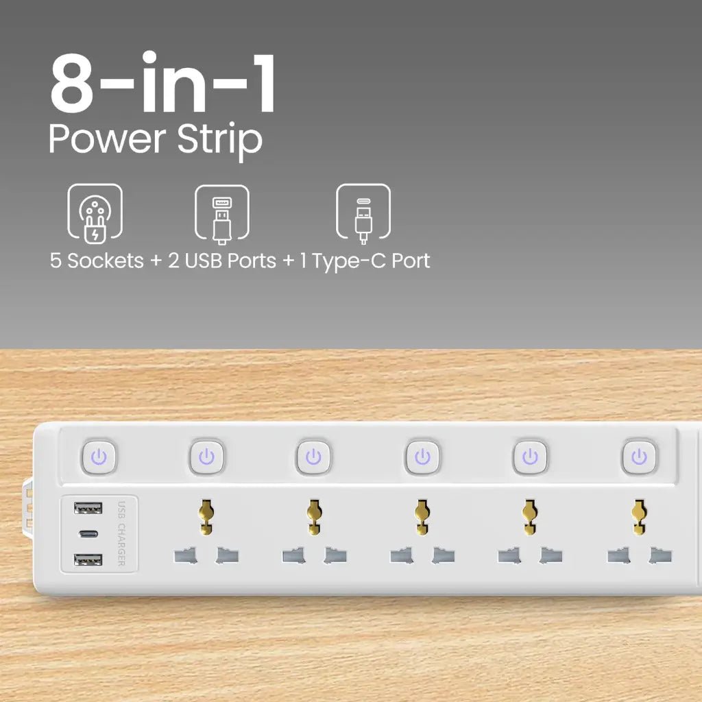 Portronics Power Plate 20 (POR 2571) 20W Type-C PD Fast Charging Extension Board with 5 Universal Sockets