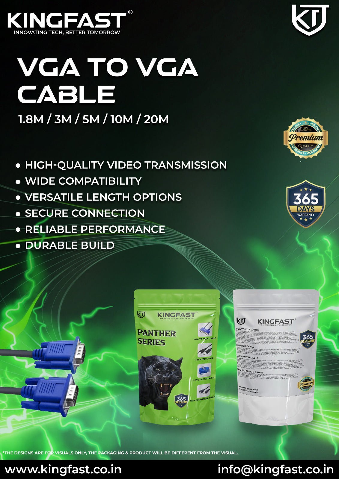 Kingfast 20 Meter VGA Cable - High-Quality Video Transmission with Durable Build
