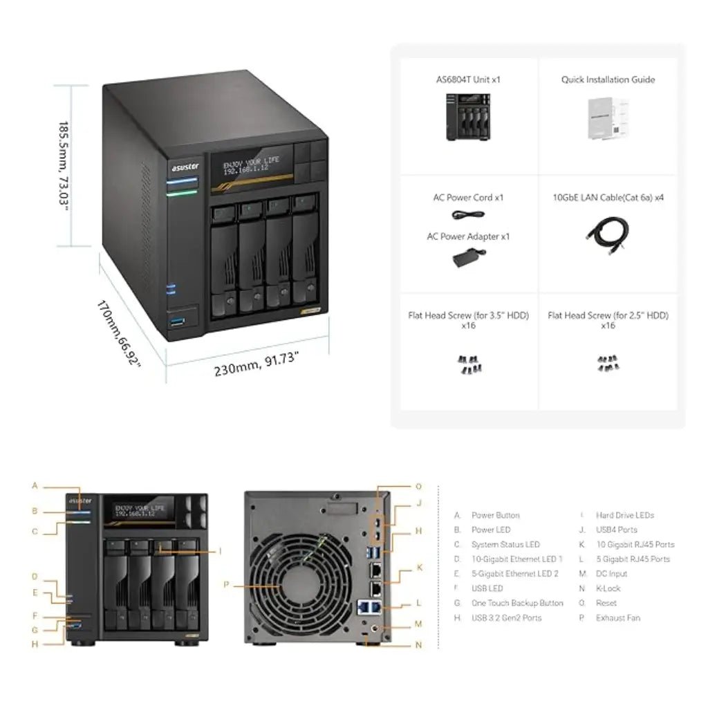 ASUSTOR AS6804T Lockerstor 4 Gen3 4-Bay Network Attached Storage (NAS) - Diskless