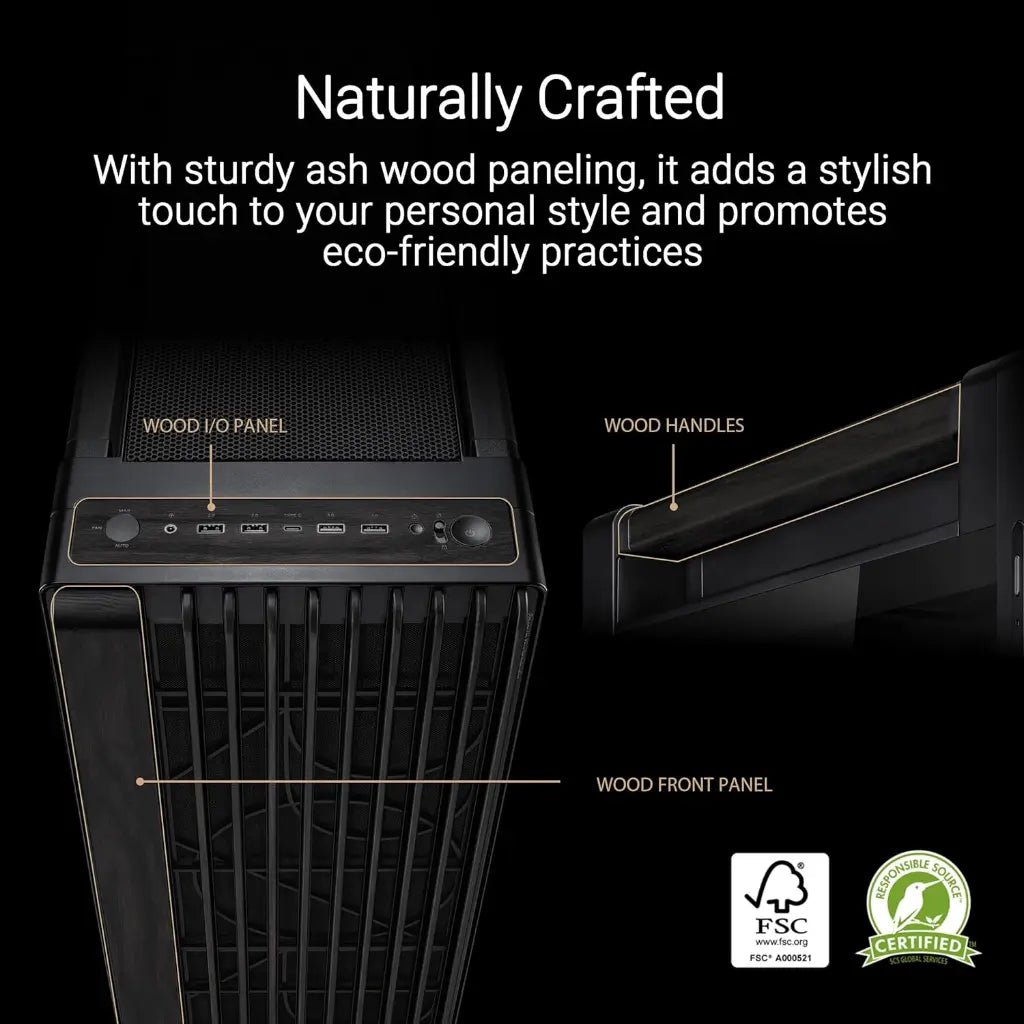 ASUS ProArt PA602 E-ATX Full Tower Computer Case with Tempered Glass and Wood Accents