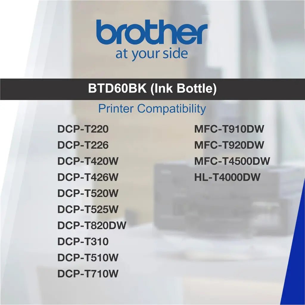 Brother BT-D60BK Ultra High Yield Black Ink Refill Bottle (108ml) for DCP-T and MFC-T Series Printers