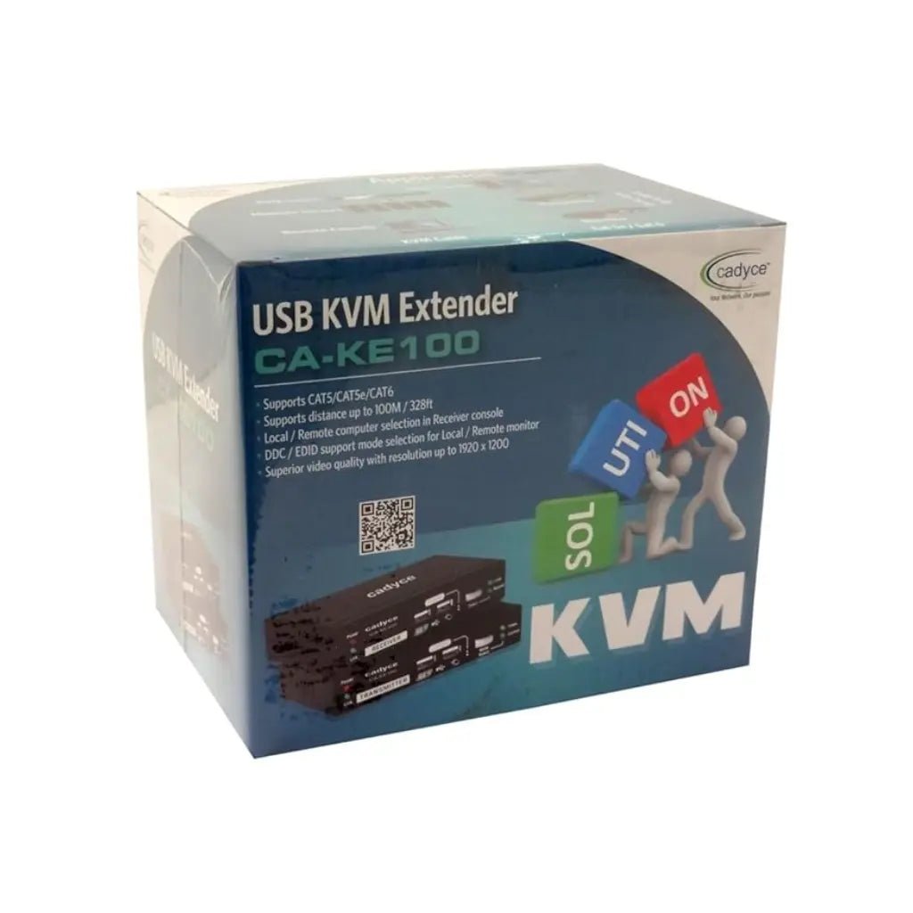 Cadyce CA-KE100 USB KVM Extender - 100M Range Over CAT5e/CAT6 with 1920x1200 Resolution Support