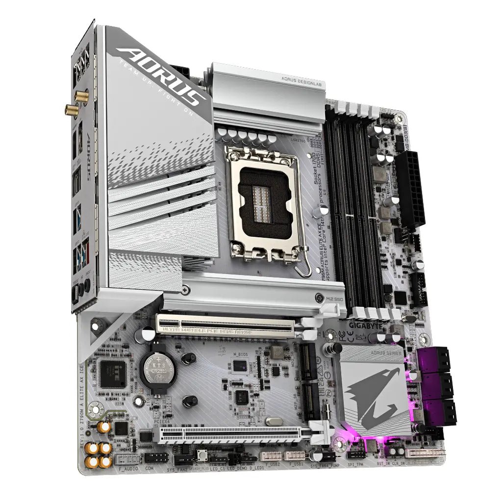 Gigabyte Z790M AORUS ELITE AX ICE Intel Z790 LGA1700 DDR5 Micro-ATX Motherboard with Wi-Fi 6E
