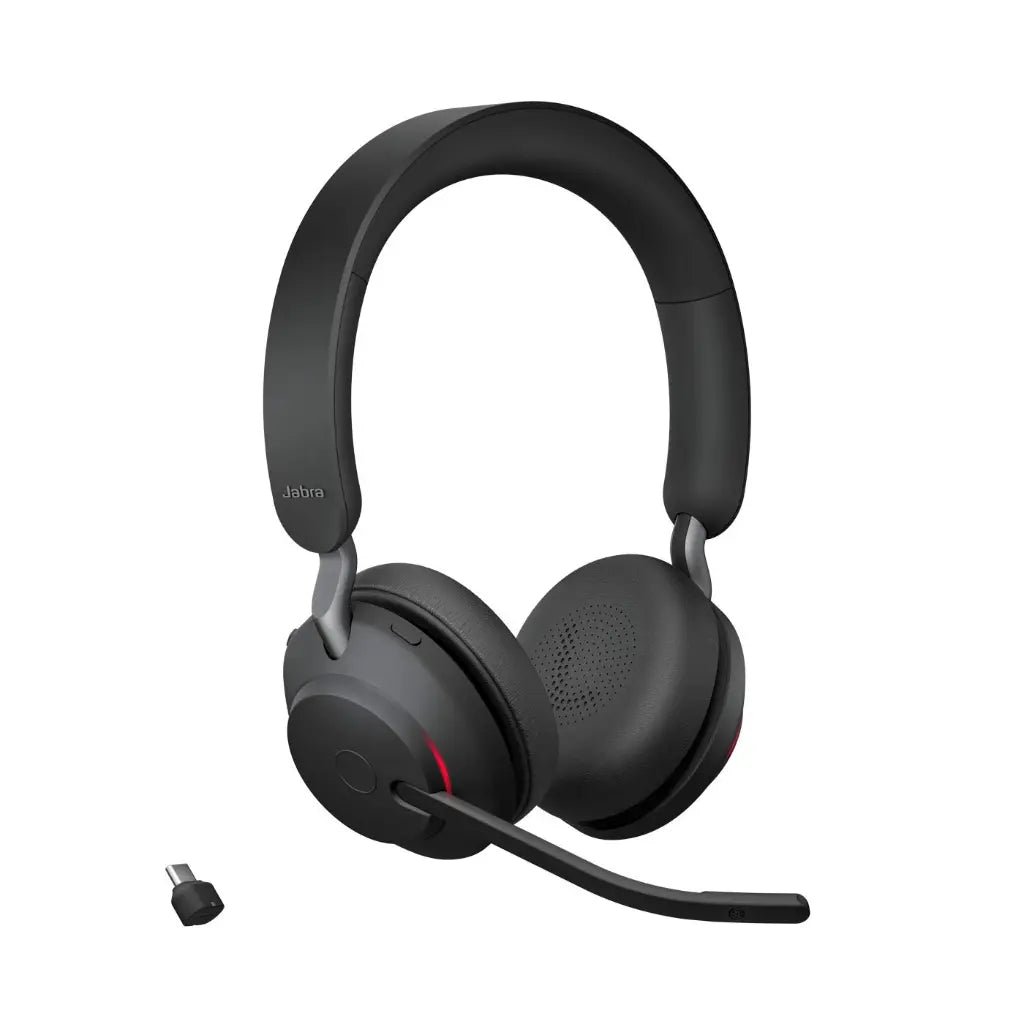 Jabra Evolve2 65 UC Stereo Wireless Bluetooth Headset with Link380c USB-C Adapter - Black