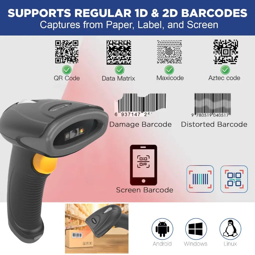 Newland HR2081-BT Wireless 2D Barcode Scanner with Bluetooth 5.0 Connectivity