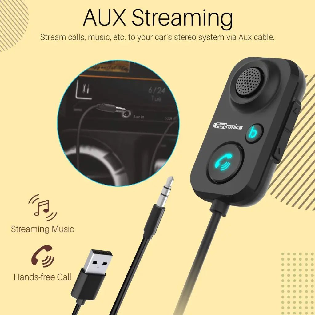 Portronics Auto 12 POR 1195 In-Car Bluetooth 5.1 Receiver with Hands-Free Calling and Noise Cancellation