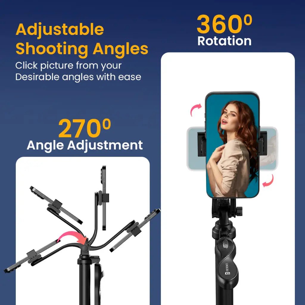 Portronics Lumistick Pro POR 2064 Portable Selfie Stick Tripod with Detachable Bluetooth Remote and LED Light