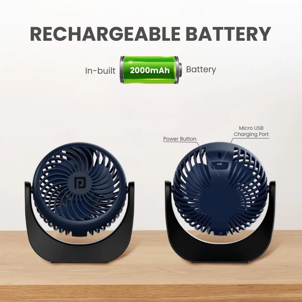 Portronics 360-Degree Rotatable Portable Rechargeable Fan with 3 Speed Modes
