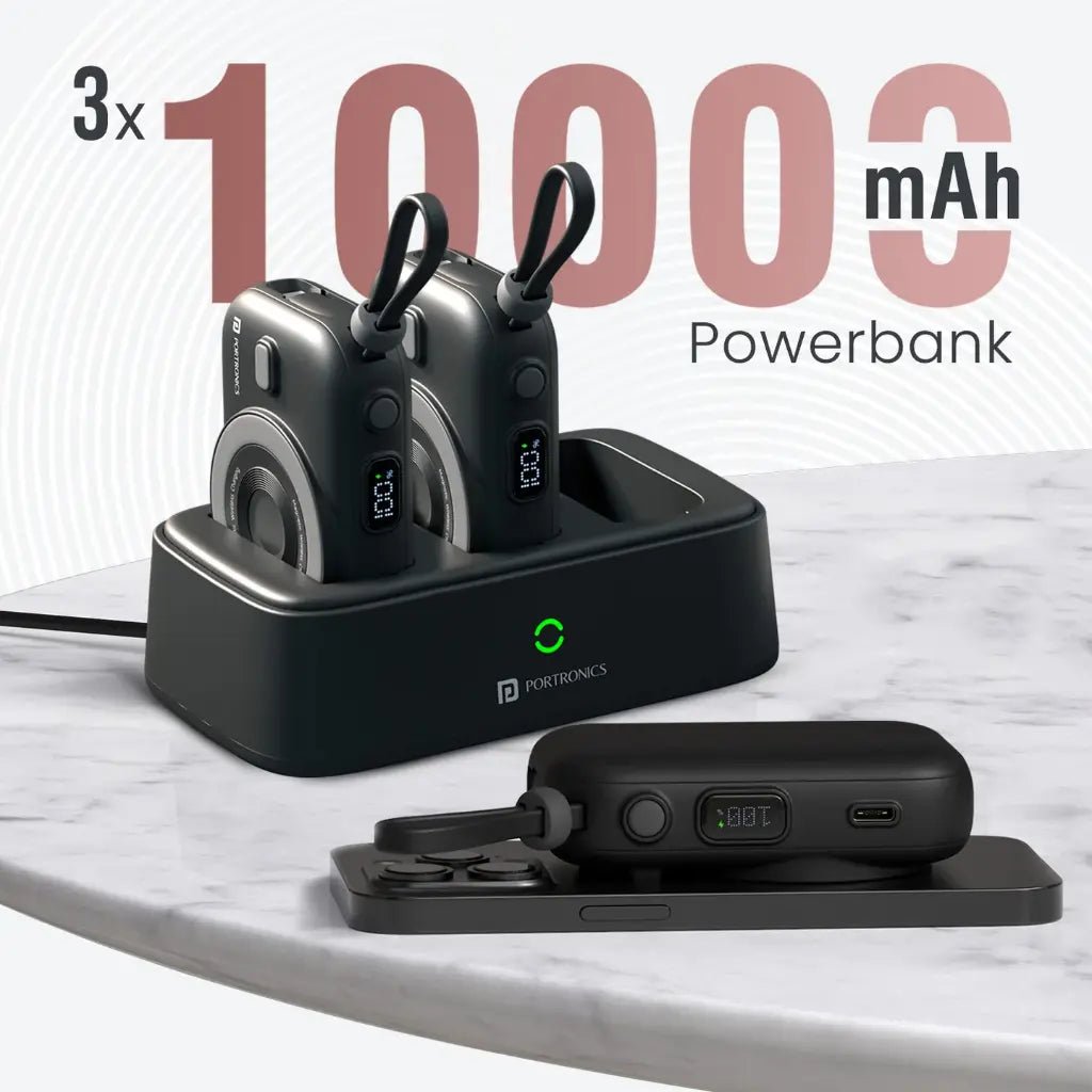 Portronics Power Shutter Home POR 2901 3-in-1 Modular Charging Station with Three 10000mAh Detachable Power Banks