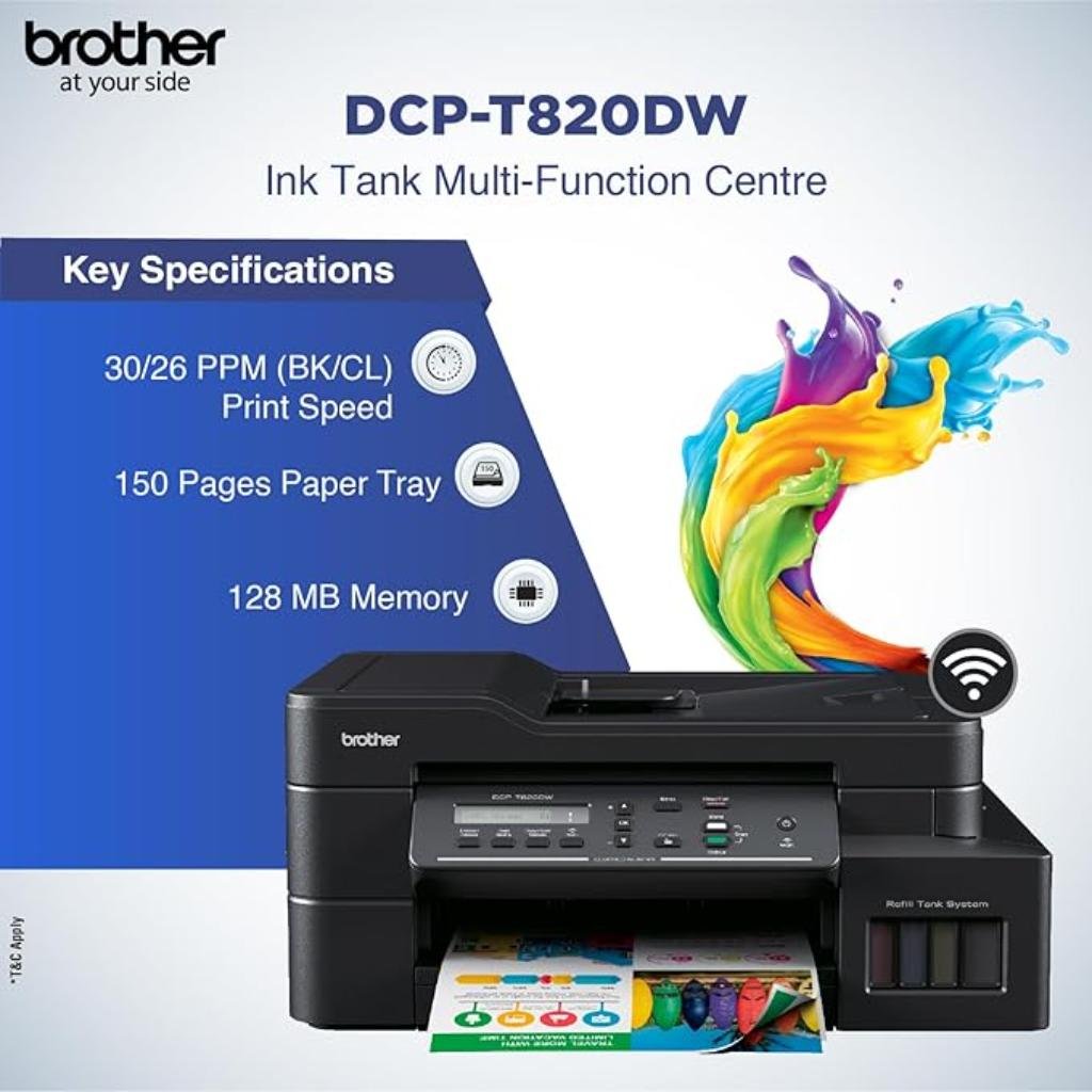 Brother DCP-T820DW Wireless All-in-One Ink Tank Printer with Automatic Duplex Printing and ADF