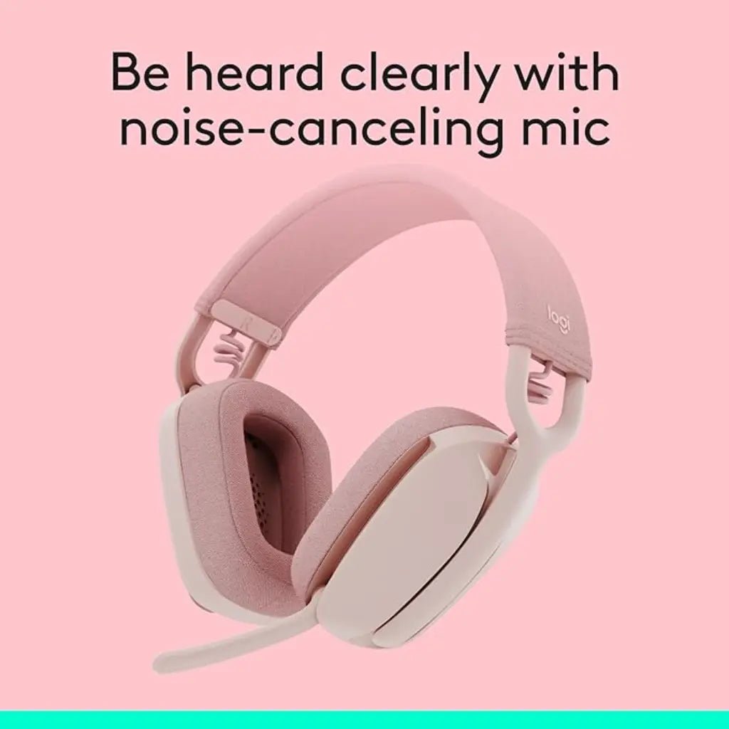 Logitech Zone Vibe 100 Lightweight Over-Ear Wireless Bluetooth Headphones with Noise-Cancelling Microphone - Rose