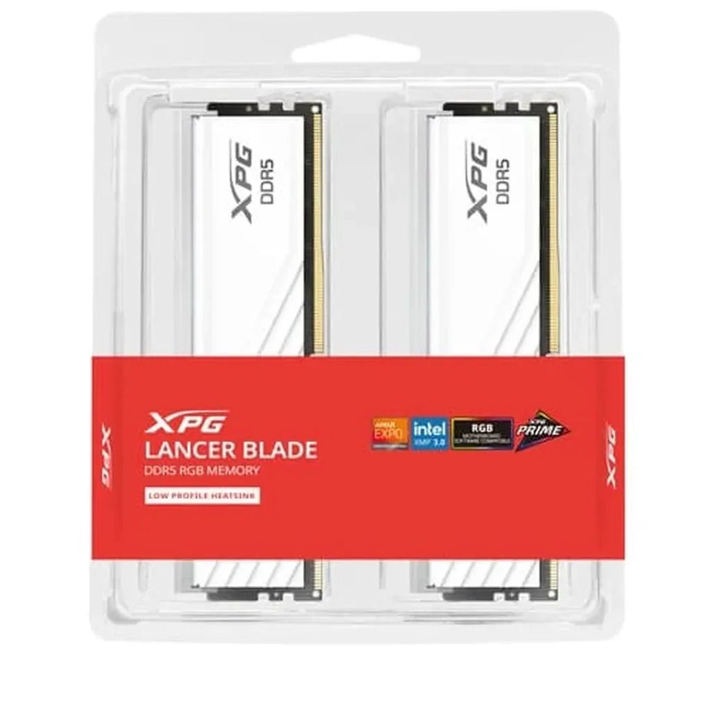 XPG LANCER BLADE RGB 32GB (2x16GB) DDR5 6000MHz CL48 Low-Profile Gaming RAM Kit - White (Intel XMP 3.0 & AMD EXPO Compatible)