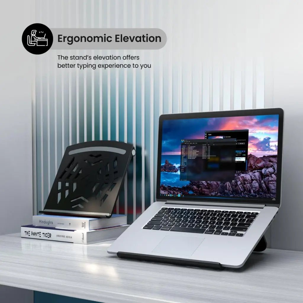 Portronics My Buddy Hexa 5 Foldable Laptop Stand with Adjustable Height and Ergonomic Design