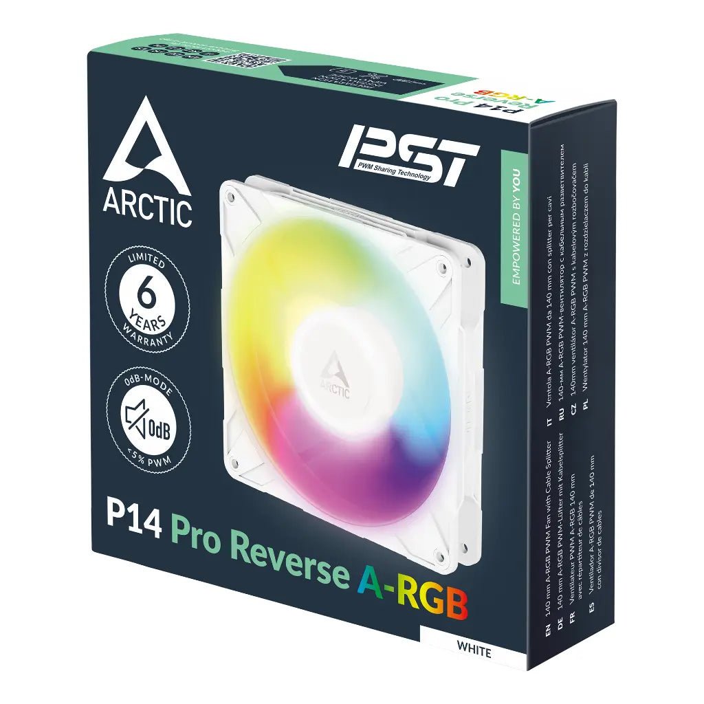 ARCTIC P14 Pro Reverse A-RGB 140mm PWM High-Performance Case Fan - White