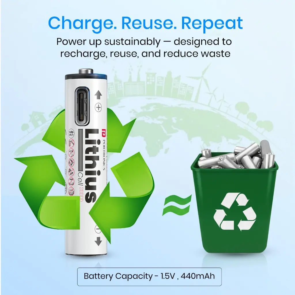 Portronics Lithius AAA USB-C Rechargeable Lithium-Ion Battery (440mAh) with LED Charging Indicator