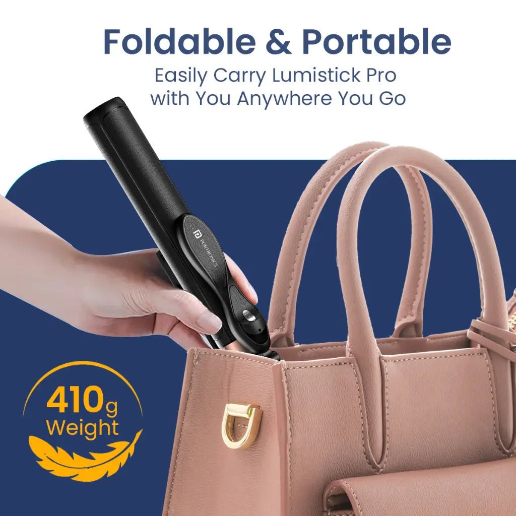 Portronics Lumistick Pro POR 2064 Portable Selfie Stick Tripod with Detachable Bluetooth Remote and LED Light