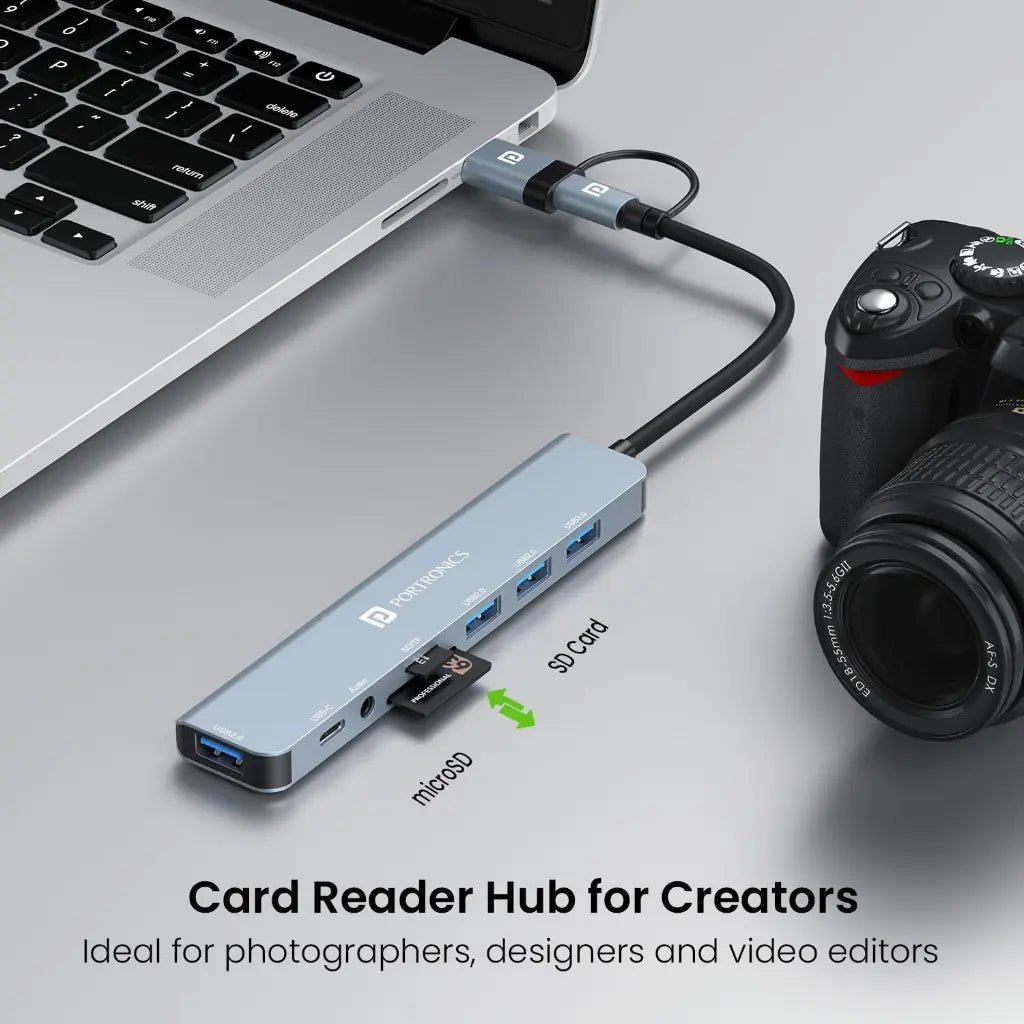 Portronics Mport 8 Plus (POR 3044) 8-in-1 Dual USB Hub with USB 3.0 Connectivity