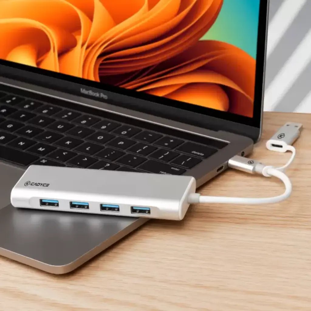 Cadyce CA-UC4H 4-Port USB-C and USB 3.0 Hub for Windows and Mac