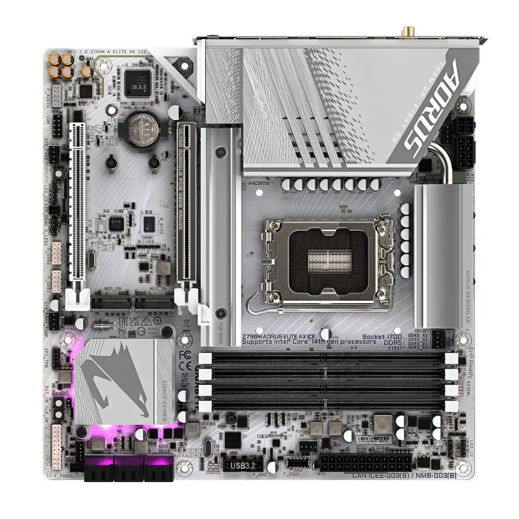 Gigabyte Z790M AORUS ELITE AX ICE Intel Z790 LGA1700 DDR5 Micro-ATX Motherboard with Wi-Fi 6E