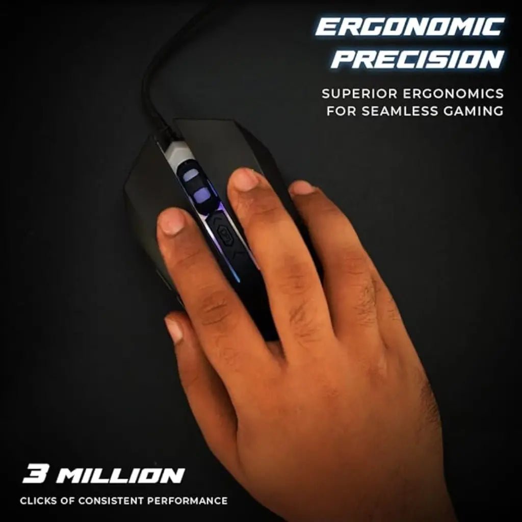 Lapcare Champ LGM-100 Ergonomic USB Wired RGB Gaming Mouse with 3600 DPI Precision Sensor