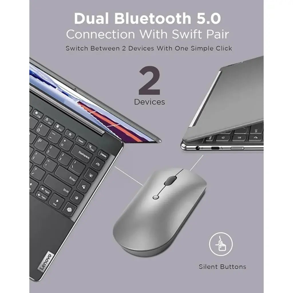 Lenovo 600 Bluetooth Silent Mouse with Dual Device Connectivity and Silent Clicks - Iron Grey