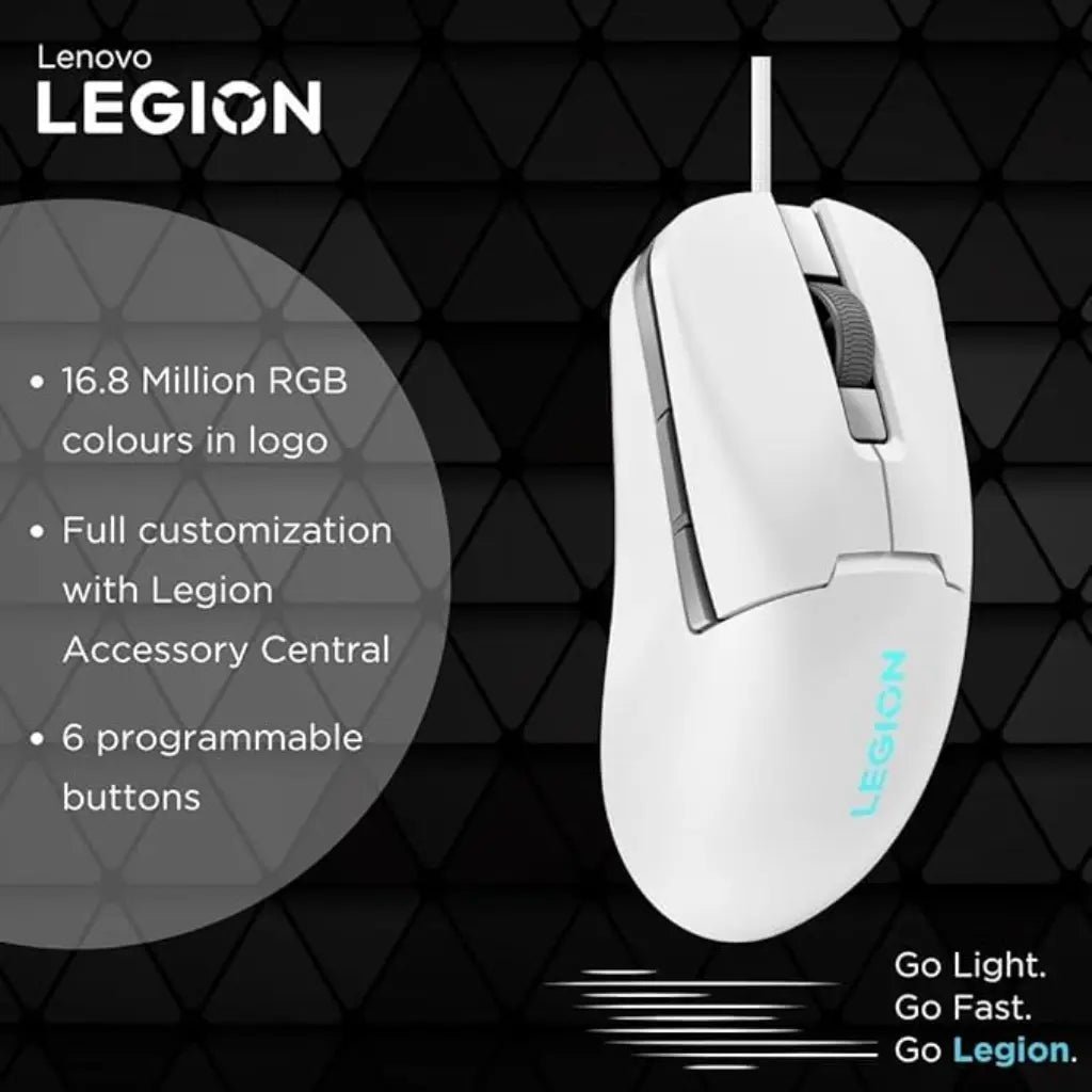 Lenovo Legion M300s Ultra-Lightweight 8000 DPI RGB Wired Gaming Mouse - Glacier White