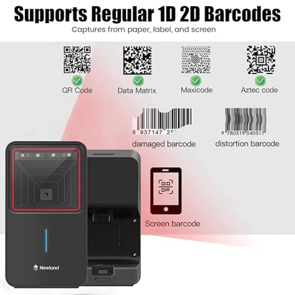 Newland NLS-FR4280-BT 2D Bluetooth Desktop Barcode Scanner with 1280x800 CMOS Sensor - High-Performance Wireless Scanning