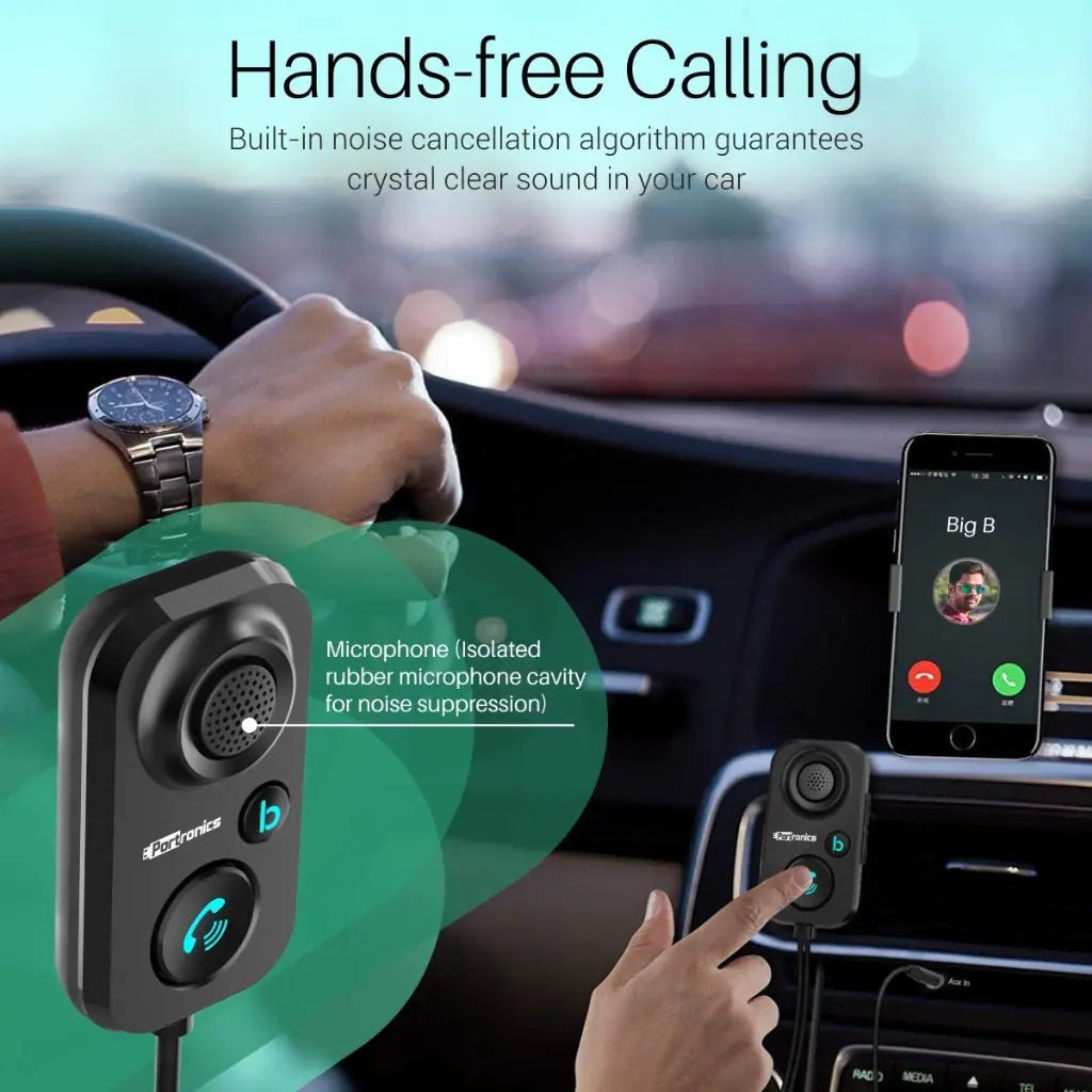 Portronics Auto 12 POR 1195 In-Car Bluetooth 5.1 Receiver with Hands-Free Calling and Noise Cancellation