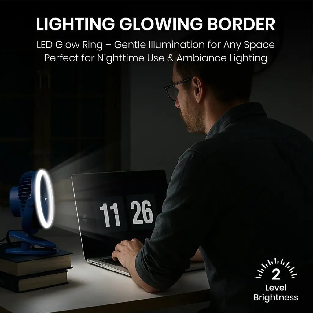 Portronics ClipCool POR 3050 Portable Rechargeable Clip-On Desk Fan with Integrated Ring LED Light