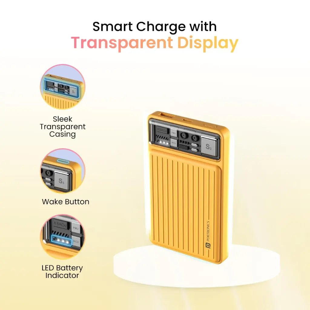 Portronics Luxcell Mini 10K 10000mAh Portable Power Bank with 22.5W Fast Charging - Yellow