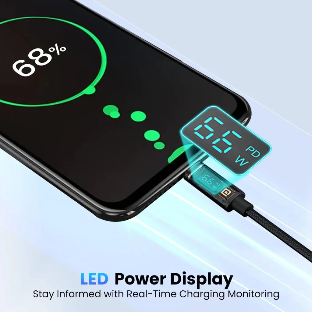 Portronics Konnect View 66W Type-C to Type-C Fast Charging Cable with LED Display