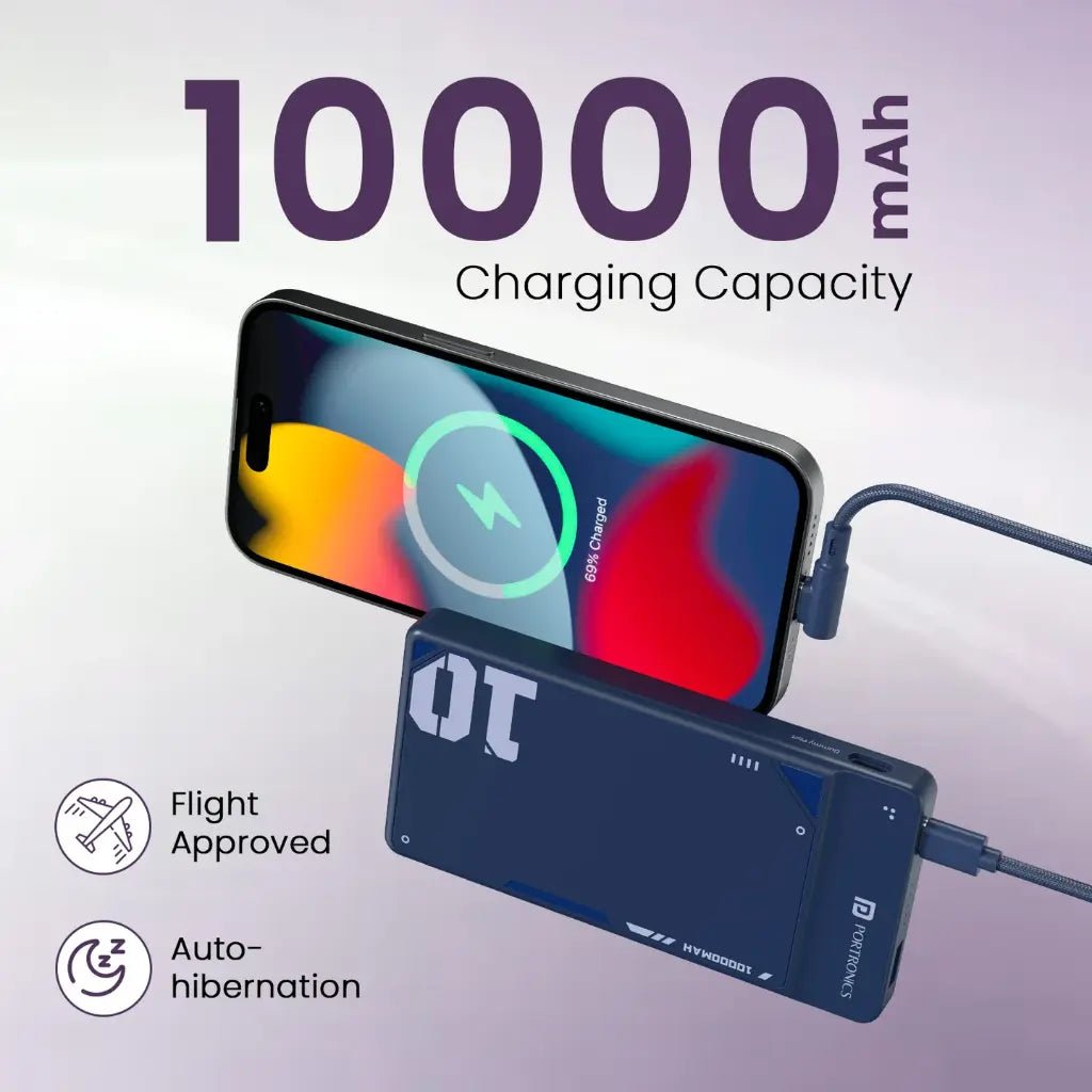 Portronics Luxcell Uno 10000mAh 22.5W Fast Charging Power Bank with LED Display