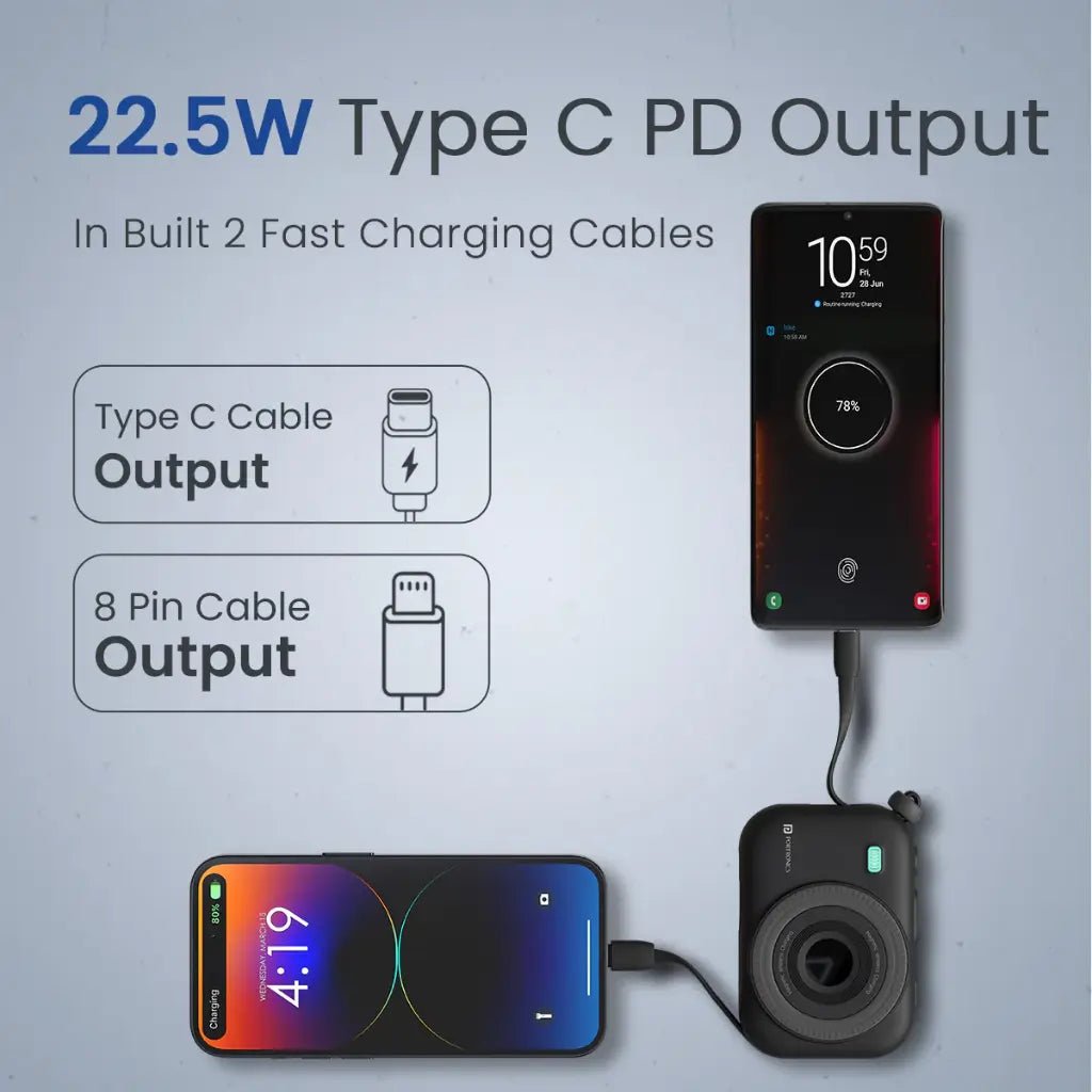 Portronics Power Shutter 10000mAh 22.5W Fast Charging Power Bank with Type-C Port (POR 2265)