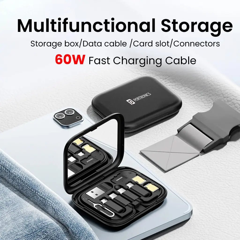 Portronics Snapcase 60W Multifunctional Fast Charging and Data Transfer Cable Kit with Storage Case