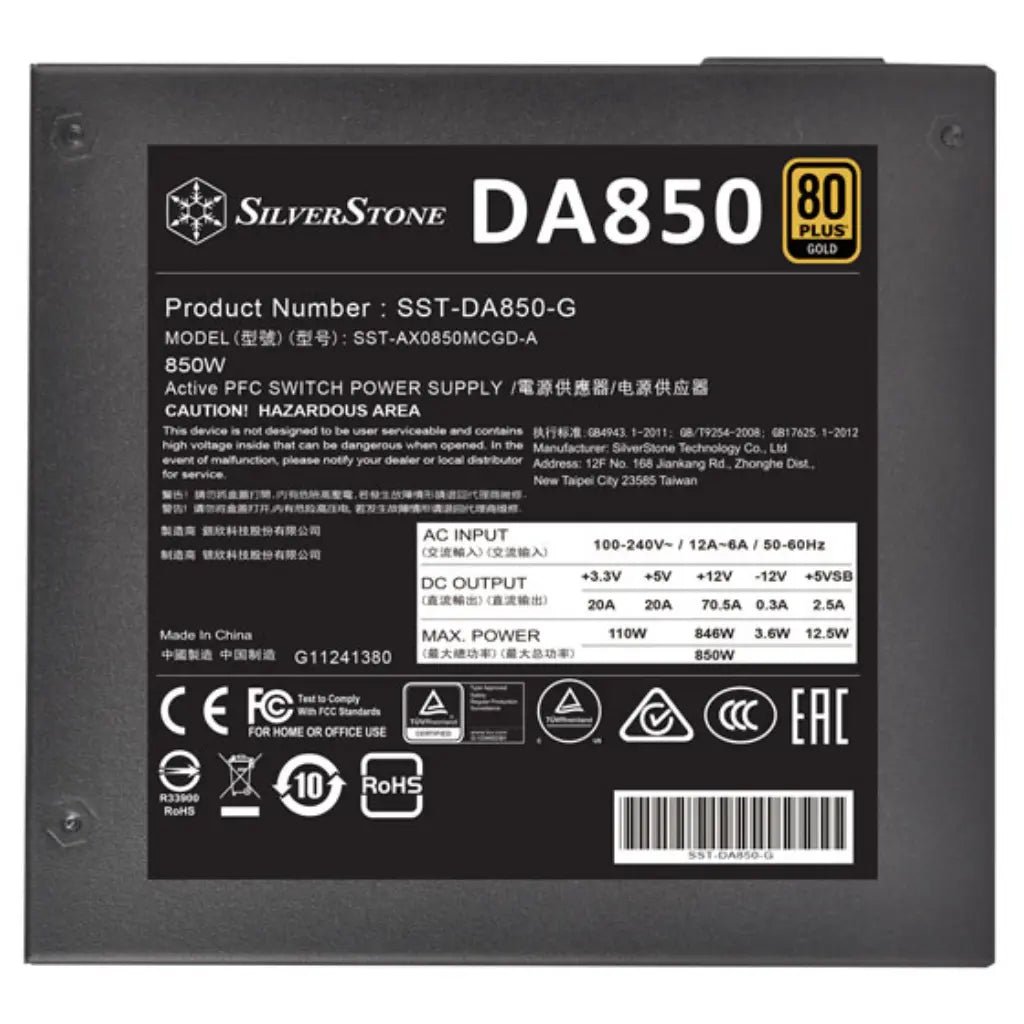 SilverStone DA850 850W Fully Modular 80 Plus Gold Certified ATX Power Supply