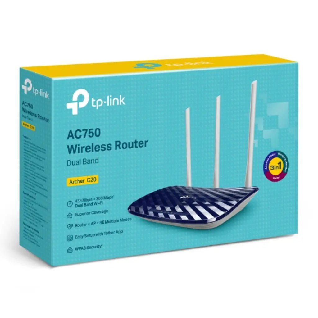 TP-Link Archer C20 AC750 Dual Band Wireless Wi-Fi Router with 733 Mbps Speed and 3 High-Gain Antennas