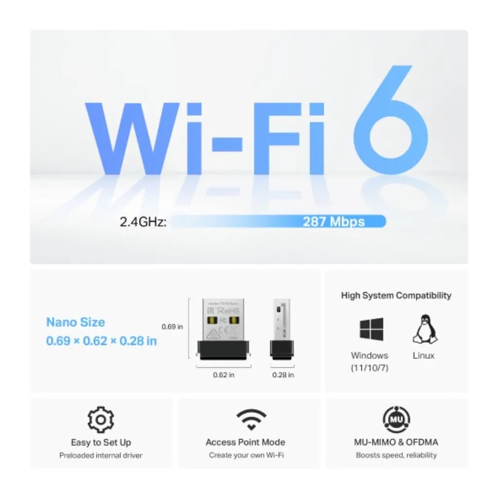 TP-Link Archer TX1U Nano AX3000 Wi-Fi 6 Dual Band Wireless USB Adapter