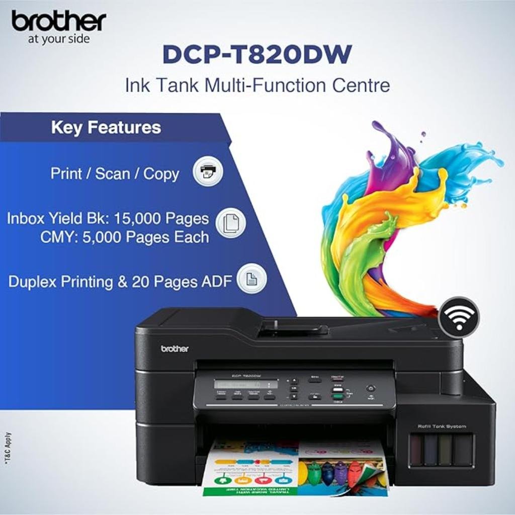 Brother DCP-T820DW Wireless All-in-One Ink Tank Printer with Automatic Duplex Printing and ADF