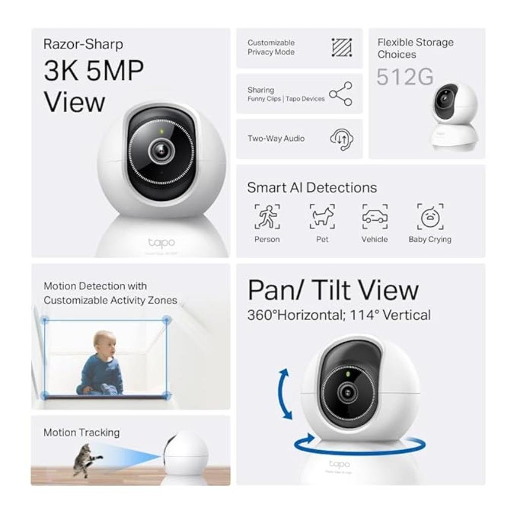 TP-Link Tapo C230 Indoor Pan/Tilt WiFi Security Camera - 5MP 3K Resolution with AI Detection