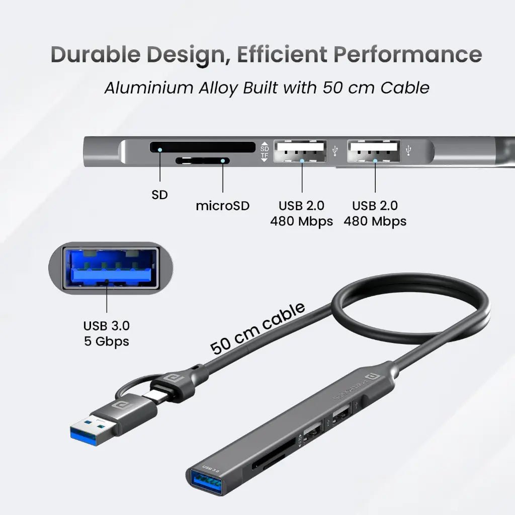Portronics Mport 31 Plus 5-in-1 USB 3.0 Hub with USB-A and USB-C Ports