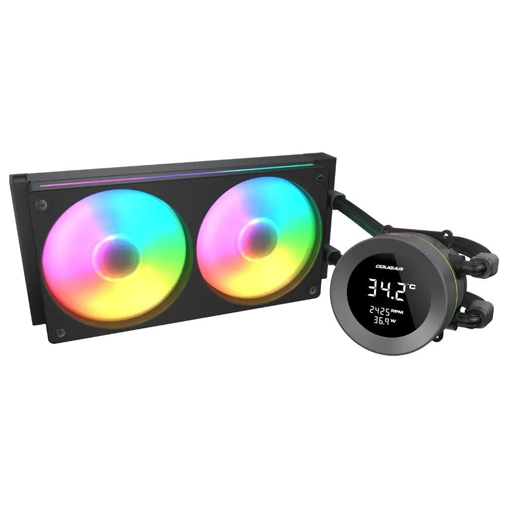 Cougar Poseidon Vistek 240mm ARGB CPU Liquid Cooler with 1.9-Inch Digital Display - Black