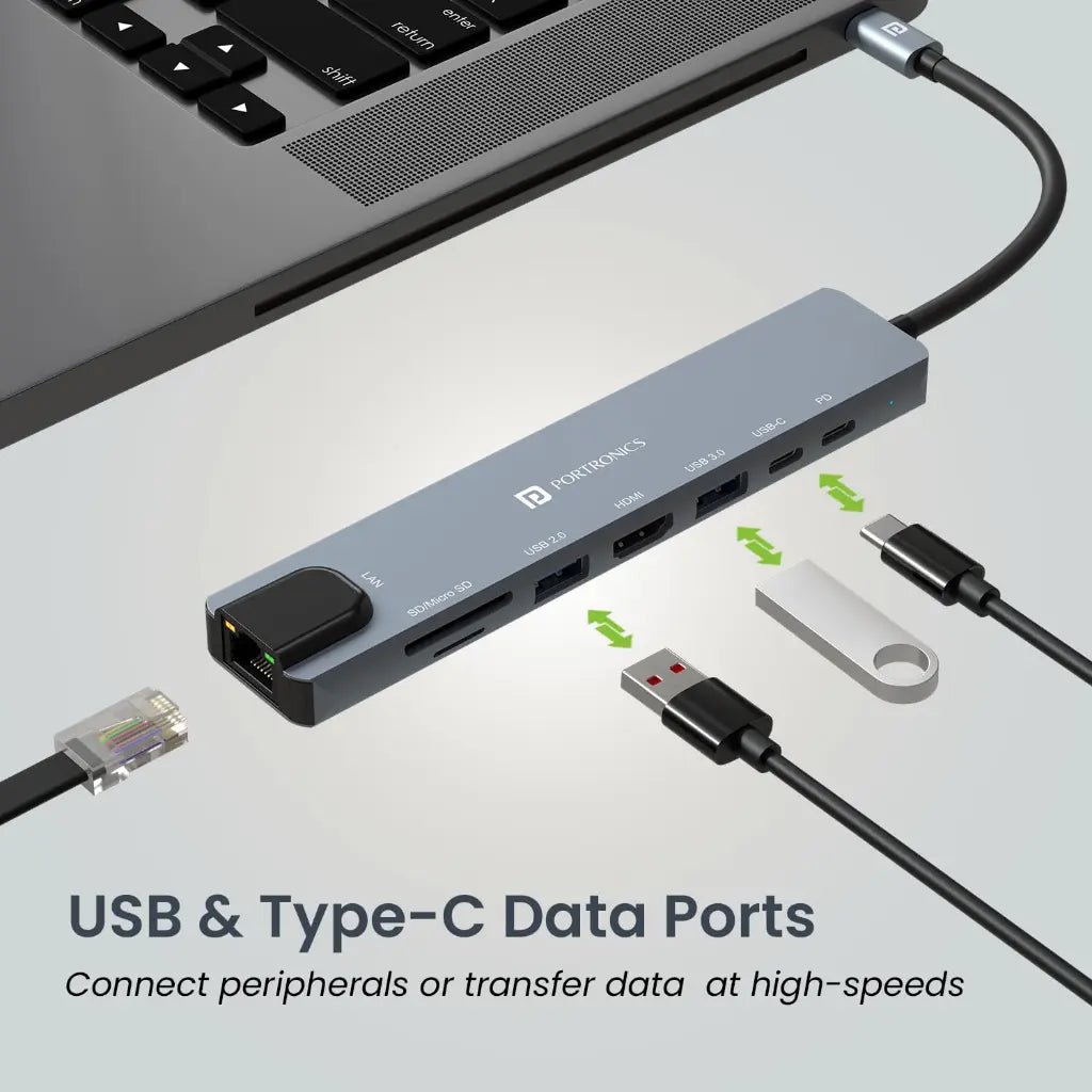 Portronics Mport 8 (POR 2149) 8-in-1 USB-C Hub with 4K HDMI and 100 Mbps Ethernet