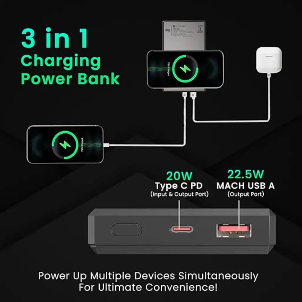 Portronics Luxcell MagClick 10K (POR 2257) 10000mAh 15W Magnetic Wireless & 22.5W Fast Charging Power Bank