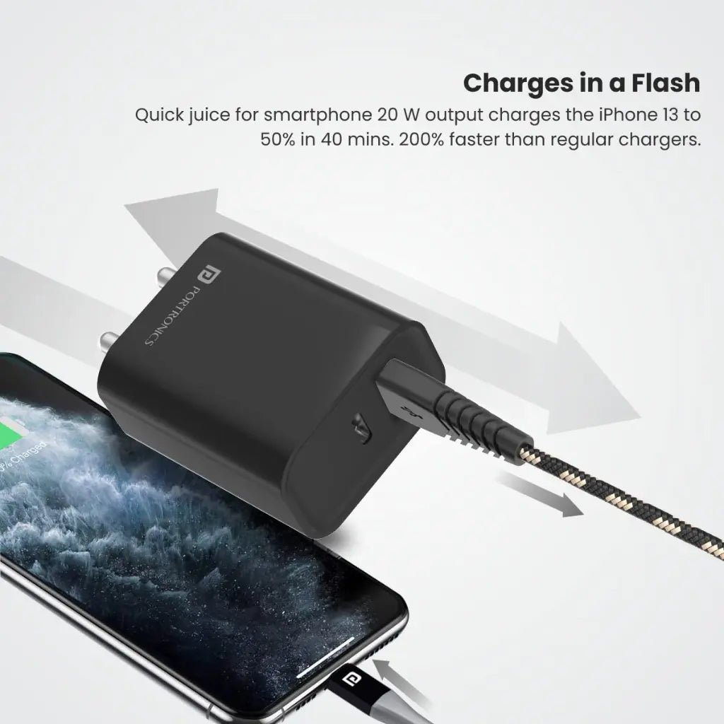 Portronics Adapto 45 (POR 1445) 20W Dual Port Fast Charger with USB-C and USB-A Output