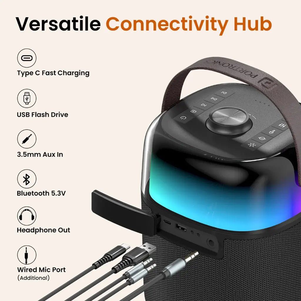 Portronics Dash 4 (POR 2036) 50W Bluetooth 5.3 Wireless Party Speaker with Karaoke Mic and RGB LED Lights