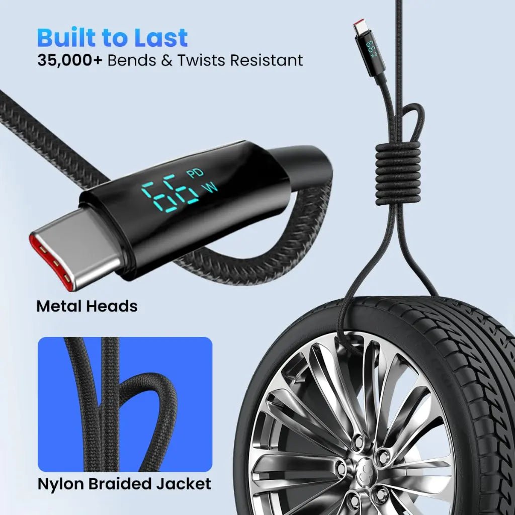 Portronics Konnect View 66W Type-C to Type-C Fast Charging Cable with LED Display