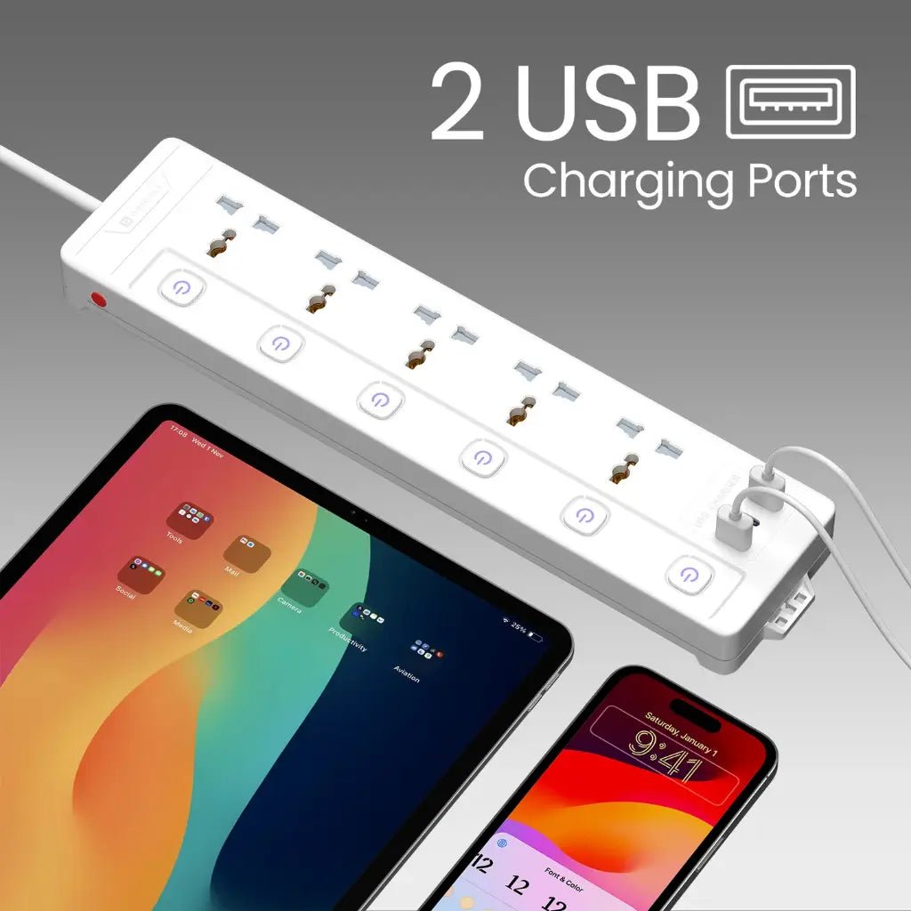 Portronics Power Plate 20 (POR 2571) 20W Type-C PD Fast Charging Extension Board with 5 Universal Sockets